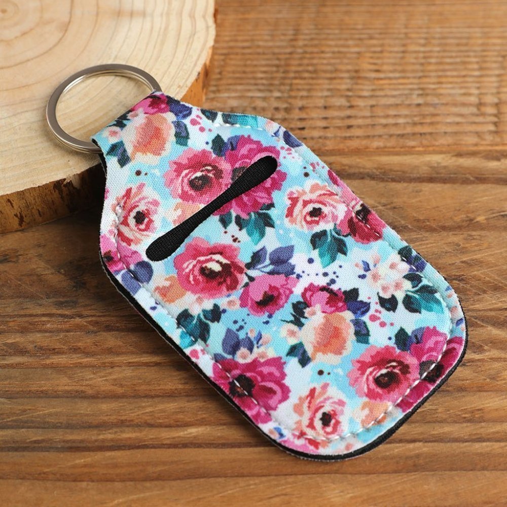 Floral Neoprene Sanitizer Keychain Holder